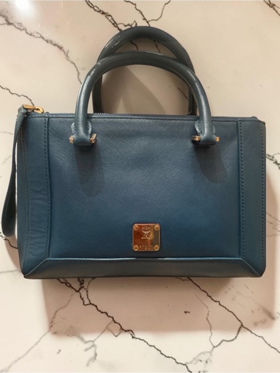 MCM Handbags - MCM Blue Saffiano Leather Crossbody Bag